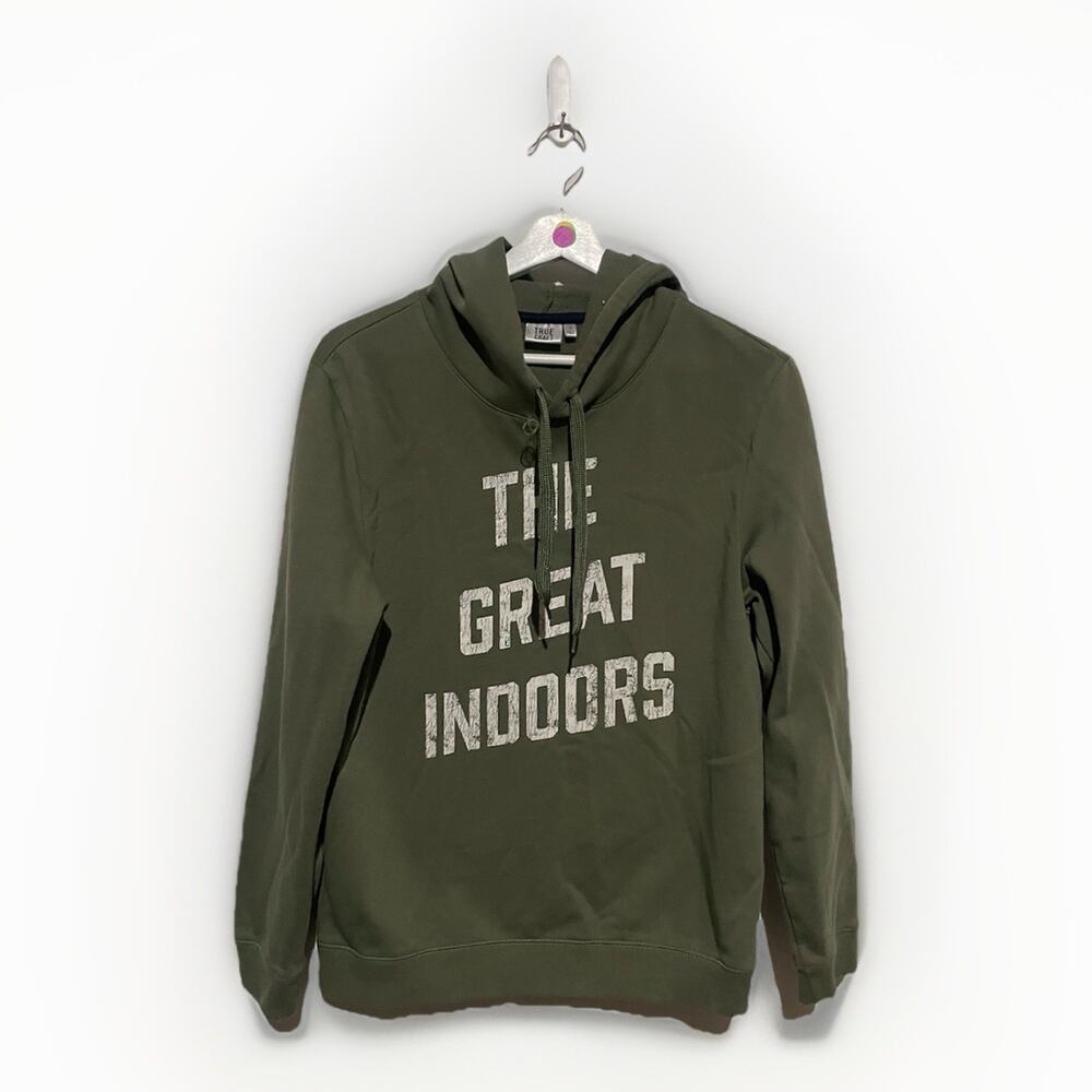 True Craft The Great Indoors Men's Olive Green Drawstring Hoodie Sweatshirt Sz S